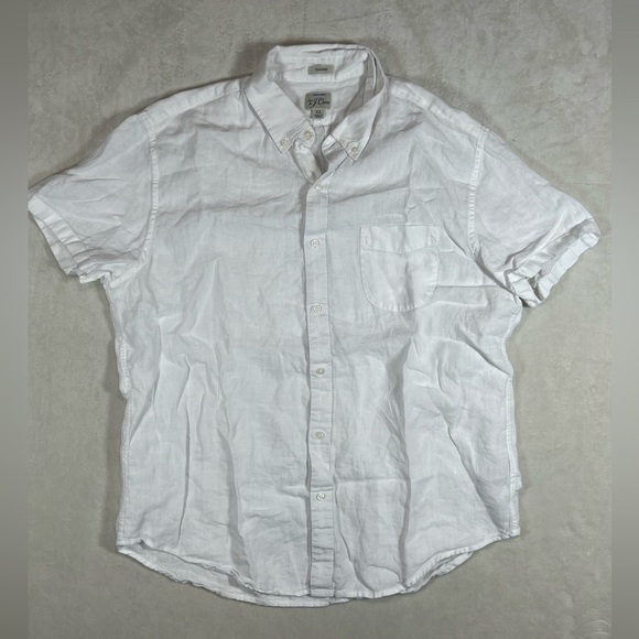 J. Crew XL Men's 100% Linen Short Sleeve Casual White Button-Down Shirt - Picture 1 of 6